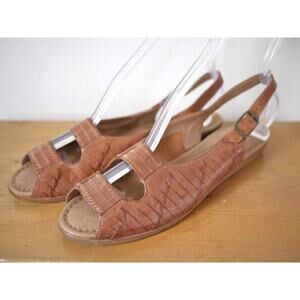 Vintage 80s Brazilian LEATHER Sling Woven SANDALS 8 N 38.5